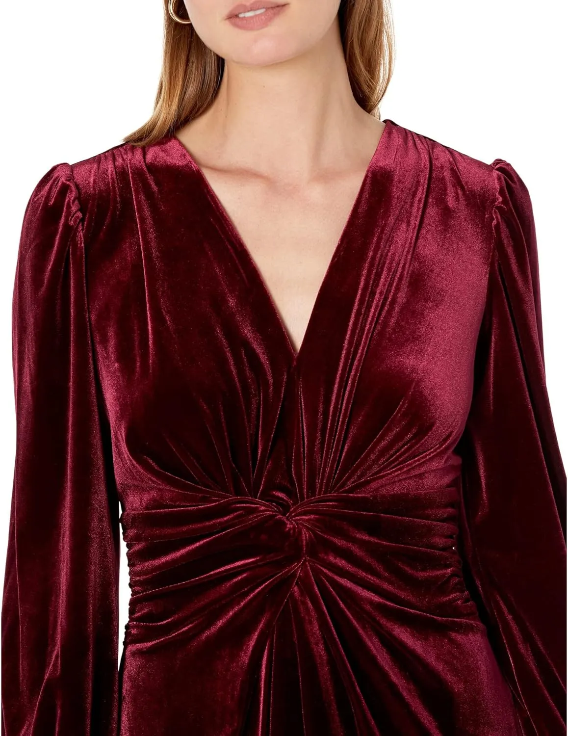 Vince Camuto Women's Velvet Twist Front V-Neck Fit & Flare with Long Sleeves