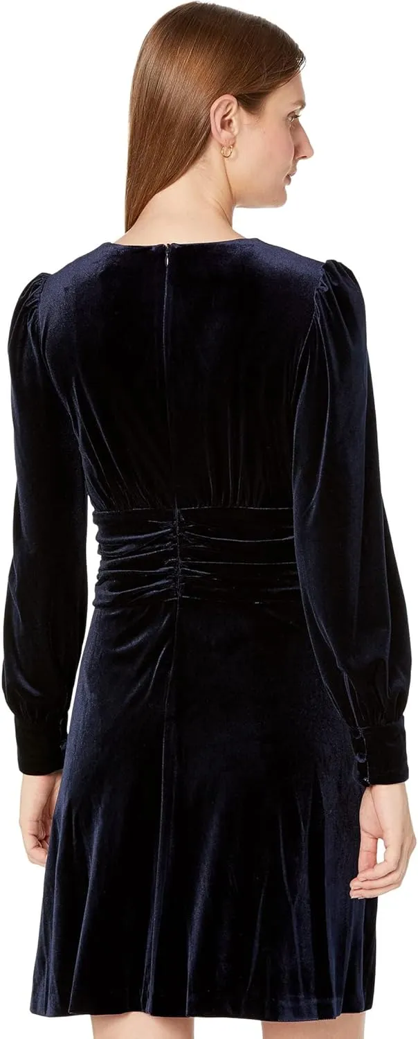 Vince Camuto Women's Velvet Twist Front V-Neck Fit & Flare with Long Sleeves
