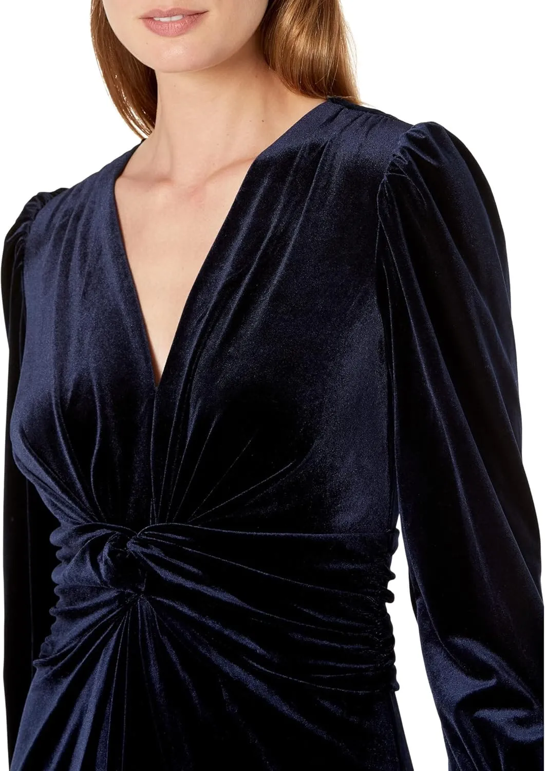 Vince Camuto Women's Velvet Twist Front V-Neck Fit & Flare with Long Sleeves