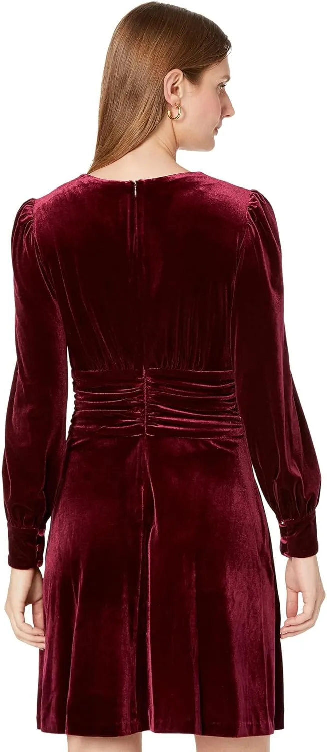 Vince Camuto Women's Velvet Twist Front V-Neck Fit & Flare with Long Sleeves