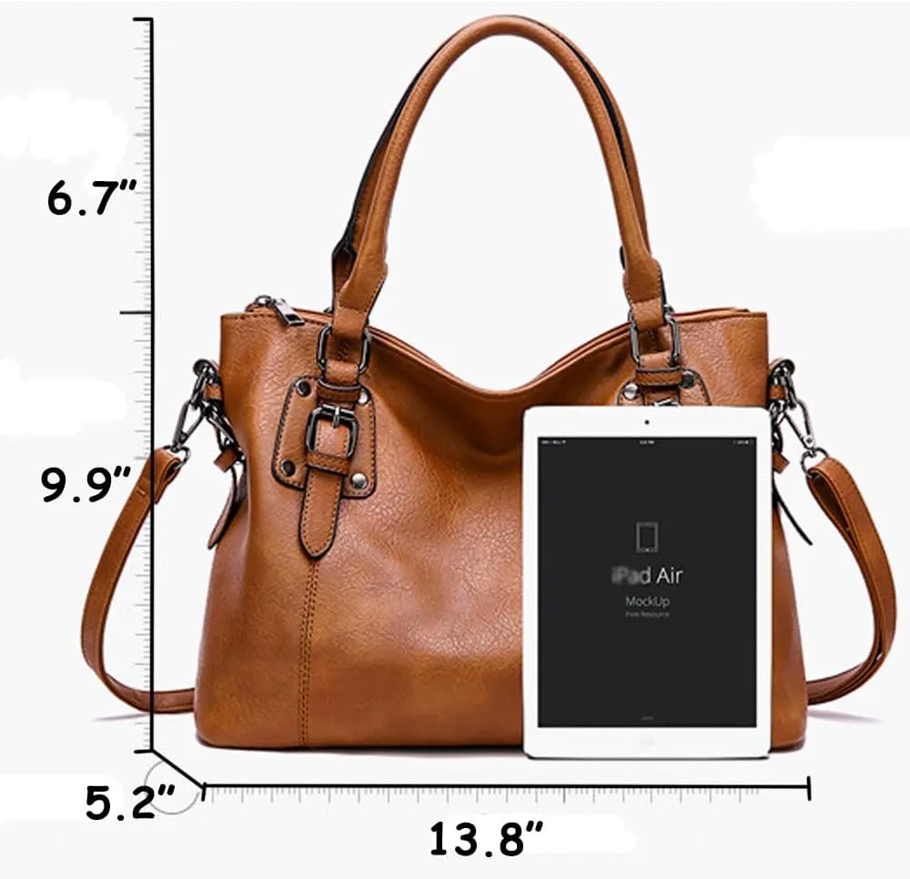 Vintage Tote Bag for Women PU Leather Shoulder Bags Hobo Bags Large Purse and Handbags Ladies Satchel Wallet 2Pcs Set