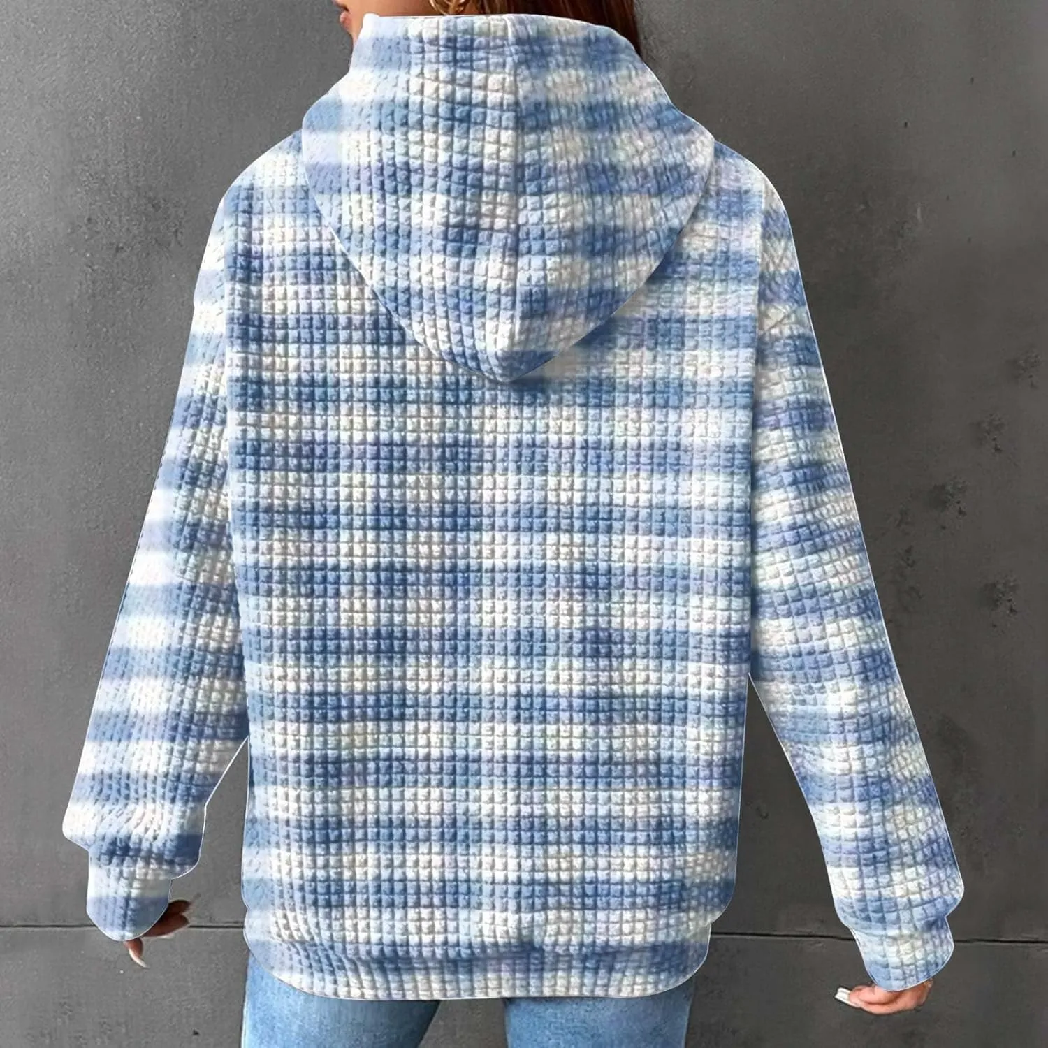 Waffle Hoodie Sweatshirts for Women Long Sleeve Shirts Fall Casual Tops Blouse Plaid Pullover with Pocket 2024, Small