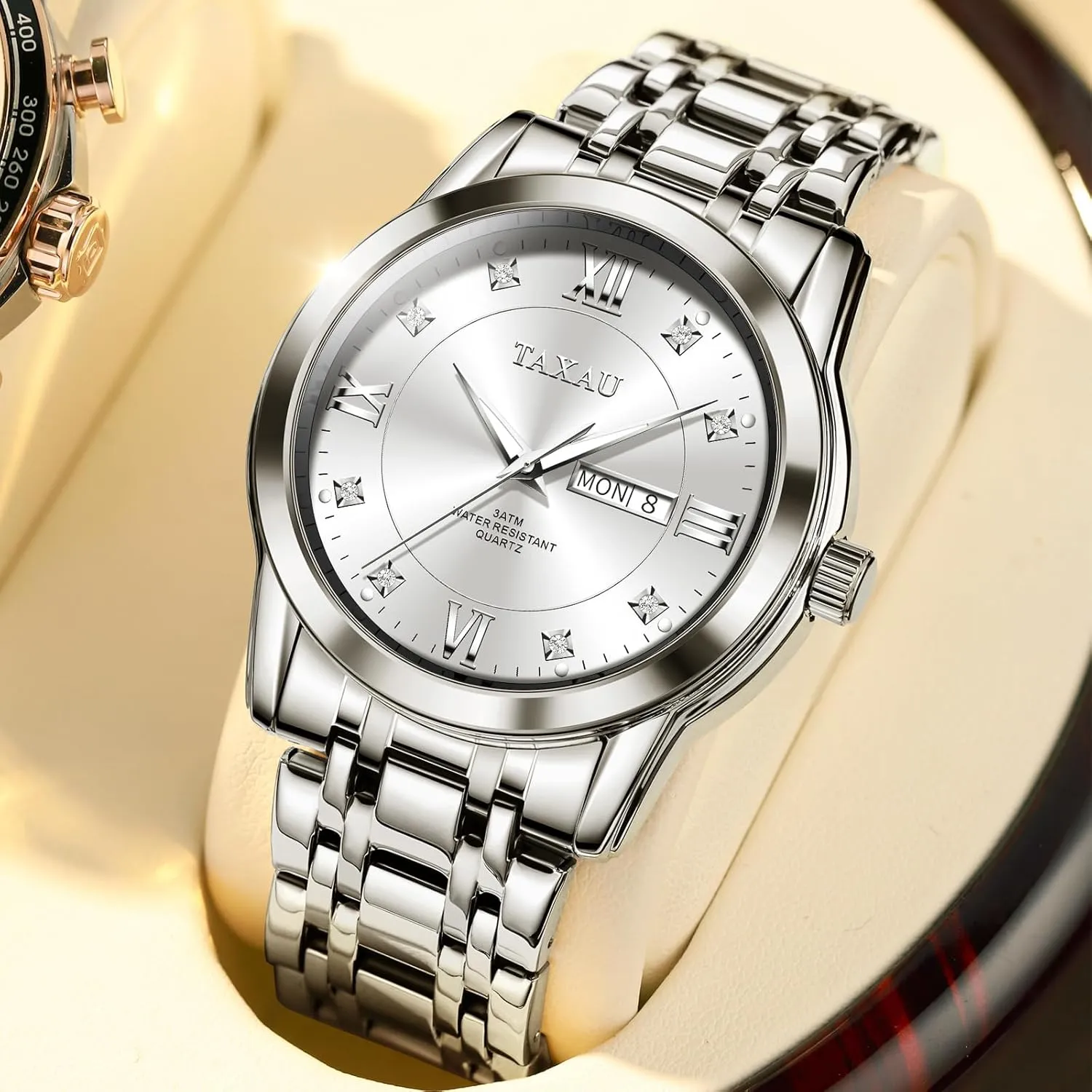 Watch Men Stainless Steel Luxury Diamond Chronograph with Date Business reloj de Hombre