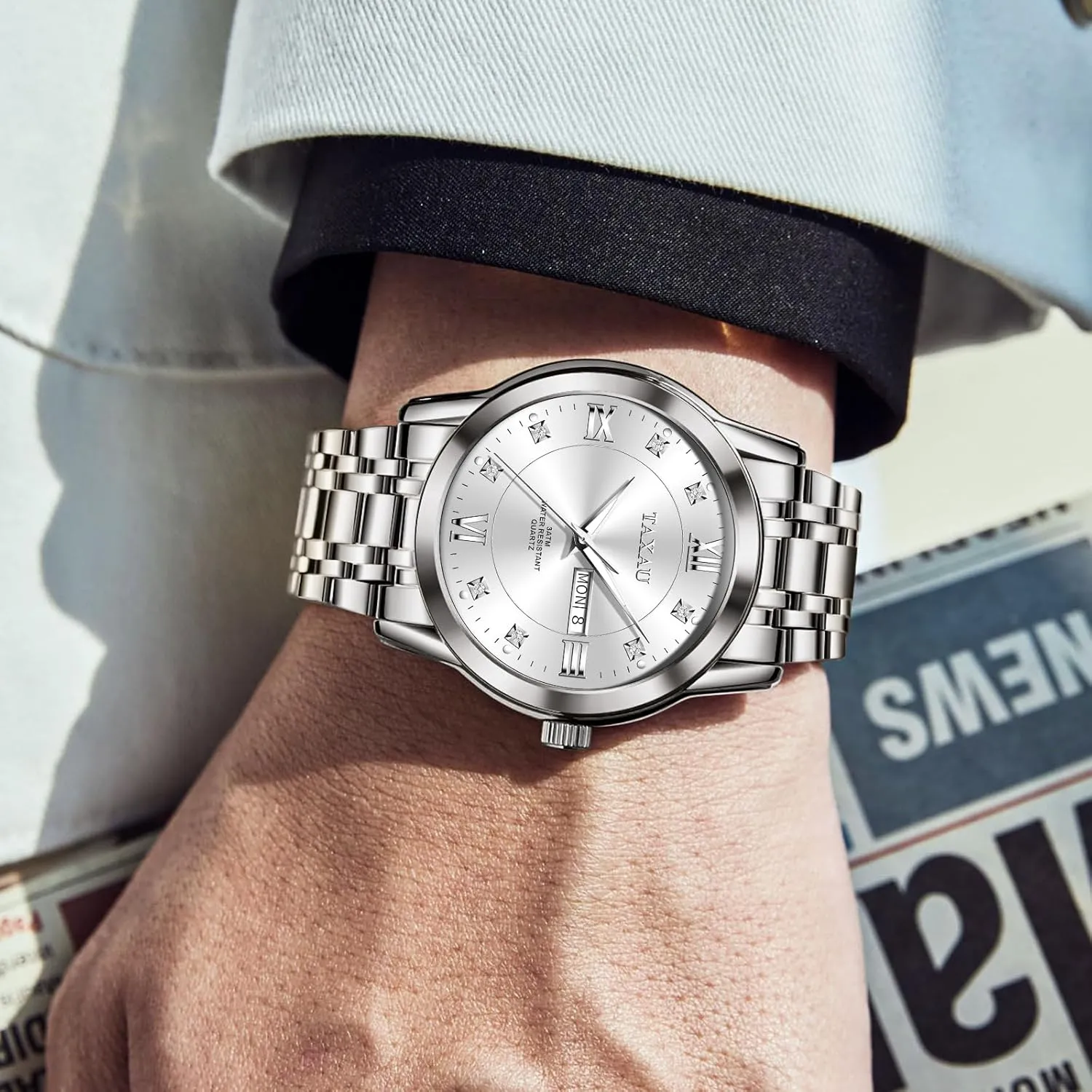 Watch Men Stainless Steel Luxury Diamond Chronograph with Date Business reloj de Hombre