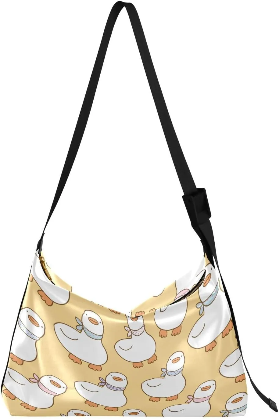 White Cartoon Duck Hobo Crossbody Bags for Women Leather Large Shoulder Bag Cross Body Neckerchief Trendy Womens Tote Bags Handbag for Travel Shopping