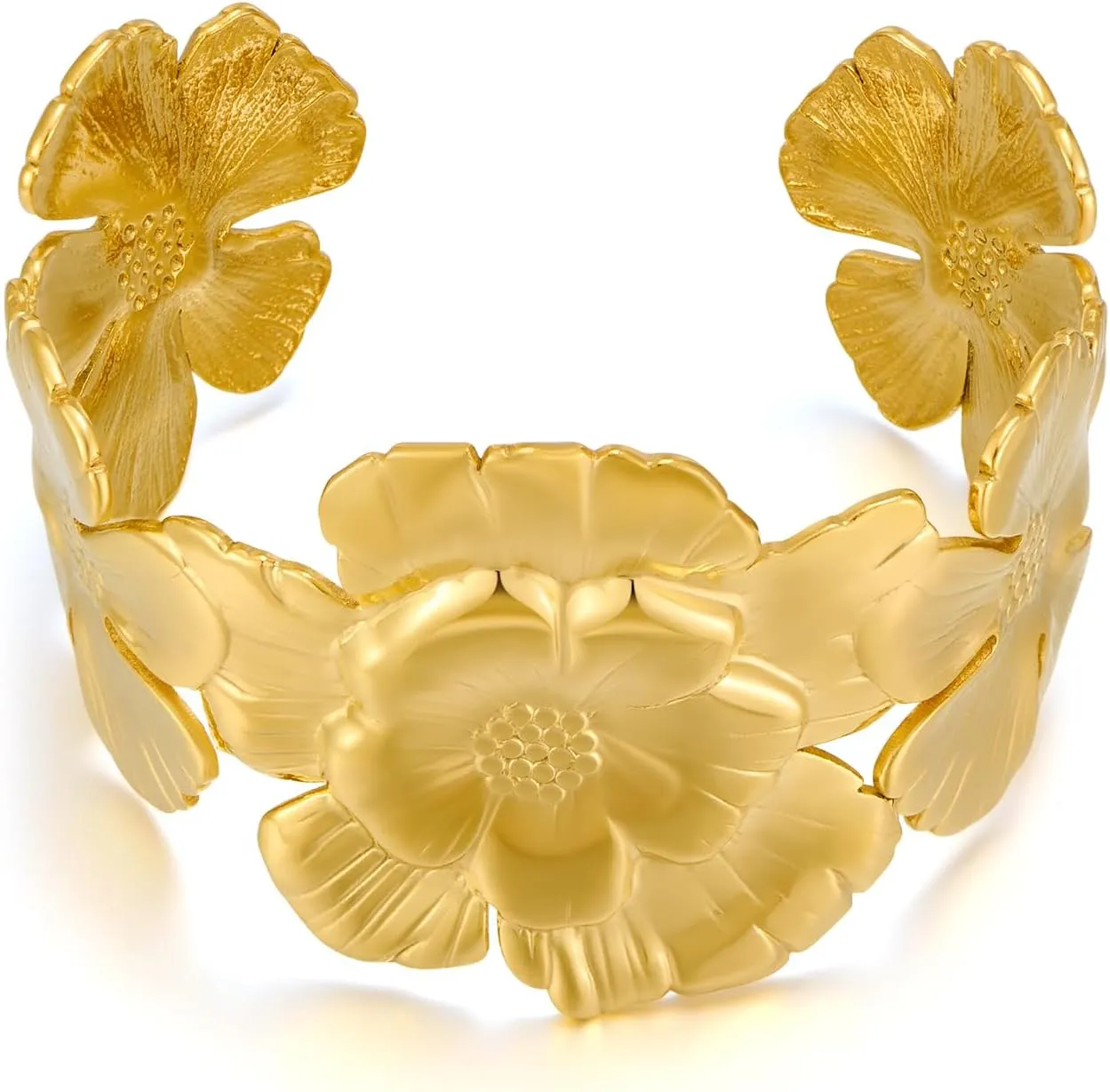 Wide Cuff Chunky Gold Bracelets - Gold Cuff & Flower Bracelets in Stainless Steel