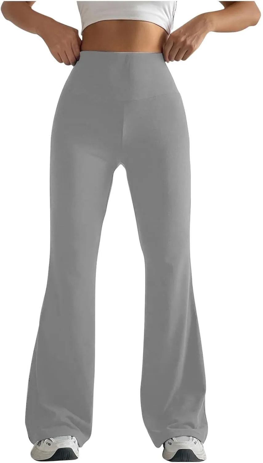 Wide Leg Yoga Pants for Women Stretchy High Waisted Tummy Control Workout Pants Plain Gym Athletic Flare Pants