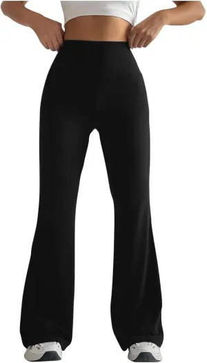 Wide Leg Yoga Pants for Women Stretchy High Waisted Tummy Control Workout Pants Plain Gym Athletic Flare Pants