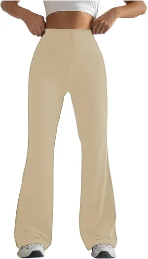 Wide Leg Yoga Pants for Women Stretchy High Waisted Tummy Control Workout Pants Plain Gym Athletic Flare Pants