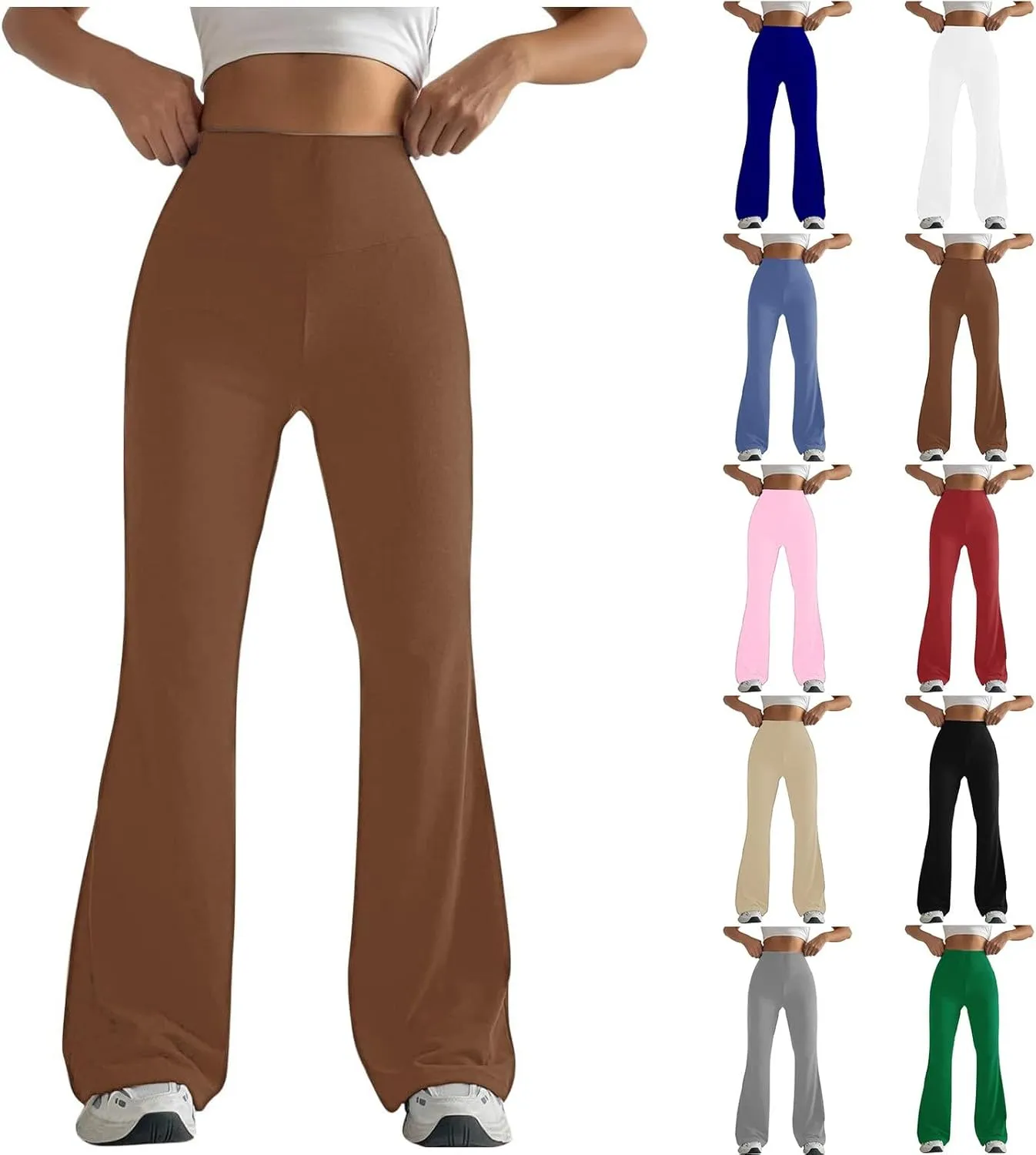 Wide Leg Yoga Pants for Women Stretchy High Waisted Tummy Control Workout Pants Plain Gym Athletic Flare Pants