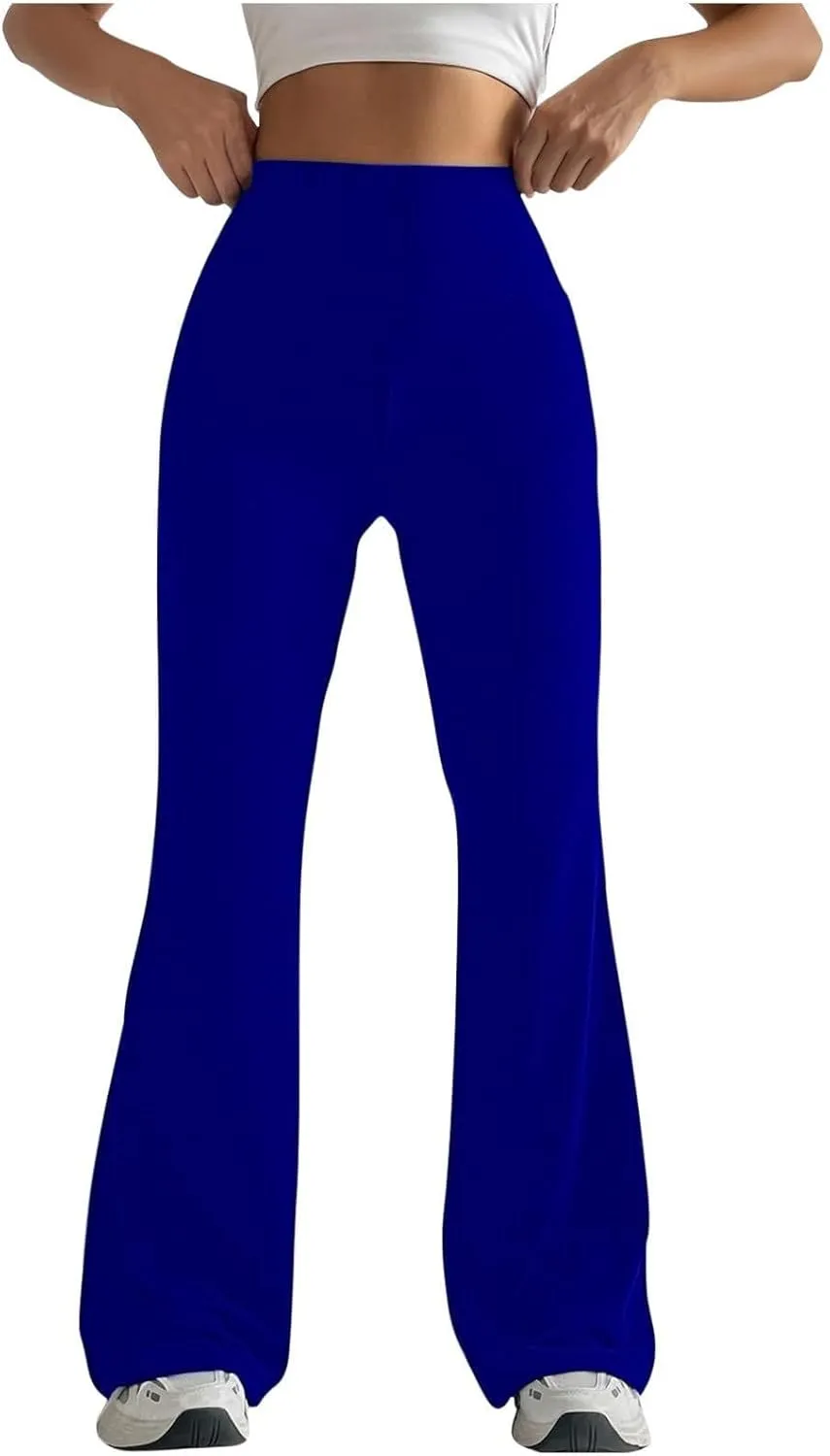 Wide Leg Yoga Pants for Women Stretchy High Waisted Tummy Control Workout Pants Plain Gym Athletic Flare Pants