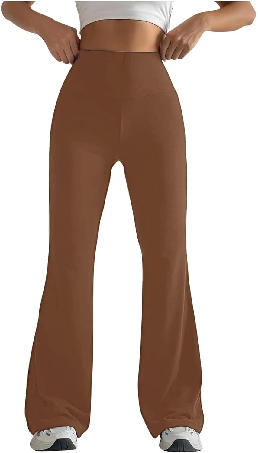 Wide Leg Yoga Pants for Women Stretchy High Waisted Tummy Control Workout Pants Plain Gym Athletic Flare Pants