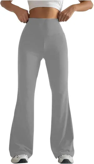 Wide Leg Yoga Pants for Women Stretchy High Waisted Tummy Control Workout Pants Plain Gym Athletic Flare Pants