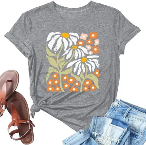 Wildflowers Shirt for Women Boho Floral T Shirts Inspirational Graphic Tee Flower Plant Shirts Tops