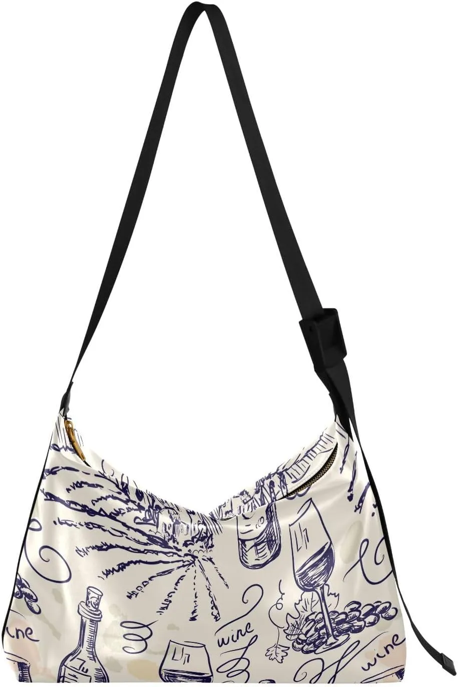 Wine and Winemaking Hobo Crossbody Bags for Women Leather Large Shoulder Bag Cross Body Hand Drawn Trendy Womens Tote Bags Handbag for Travel Shopping