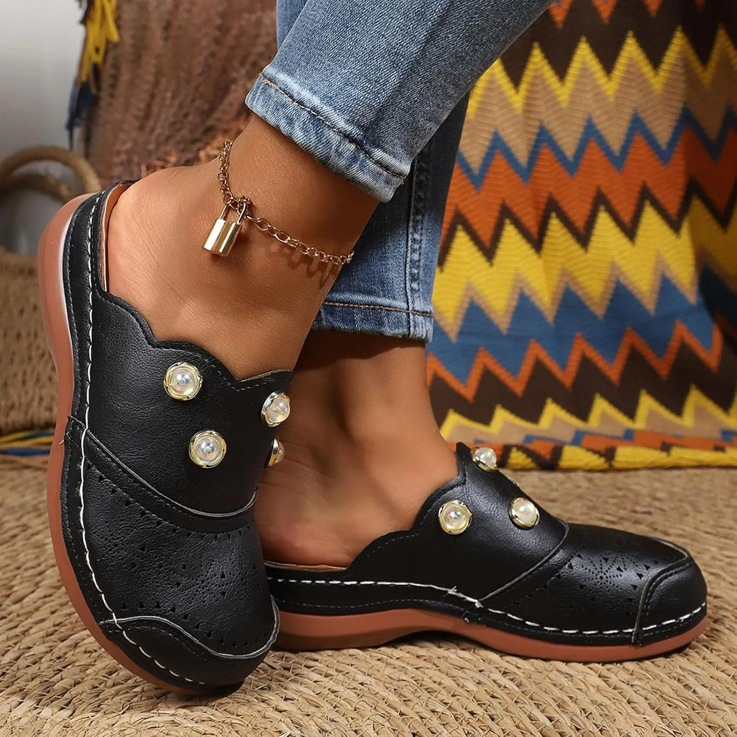 Women Arch Support Slides Closed Toe Cute Mules Women Slip On Summer Mule High Heels Slipper Dressy Orthopedic Sandale