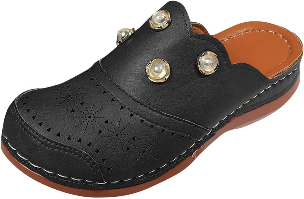 Women Arch Support Slides Closed Toe Cute Mules Women Slip On Summer Mule High Heels Slipper Dressy Orthopedic Sandale