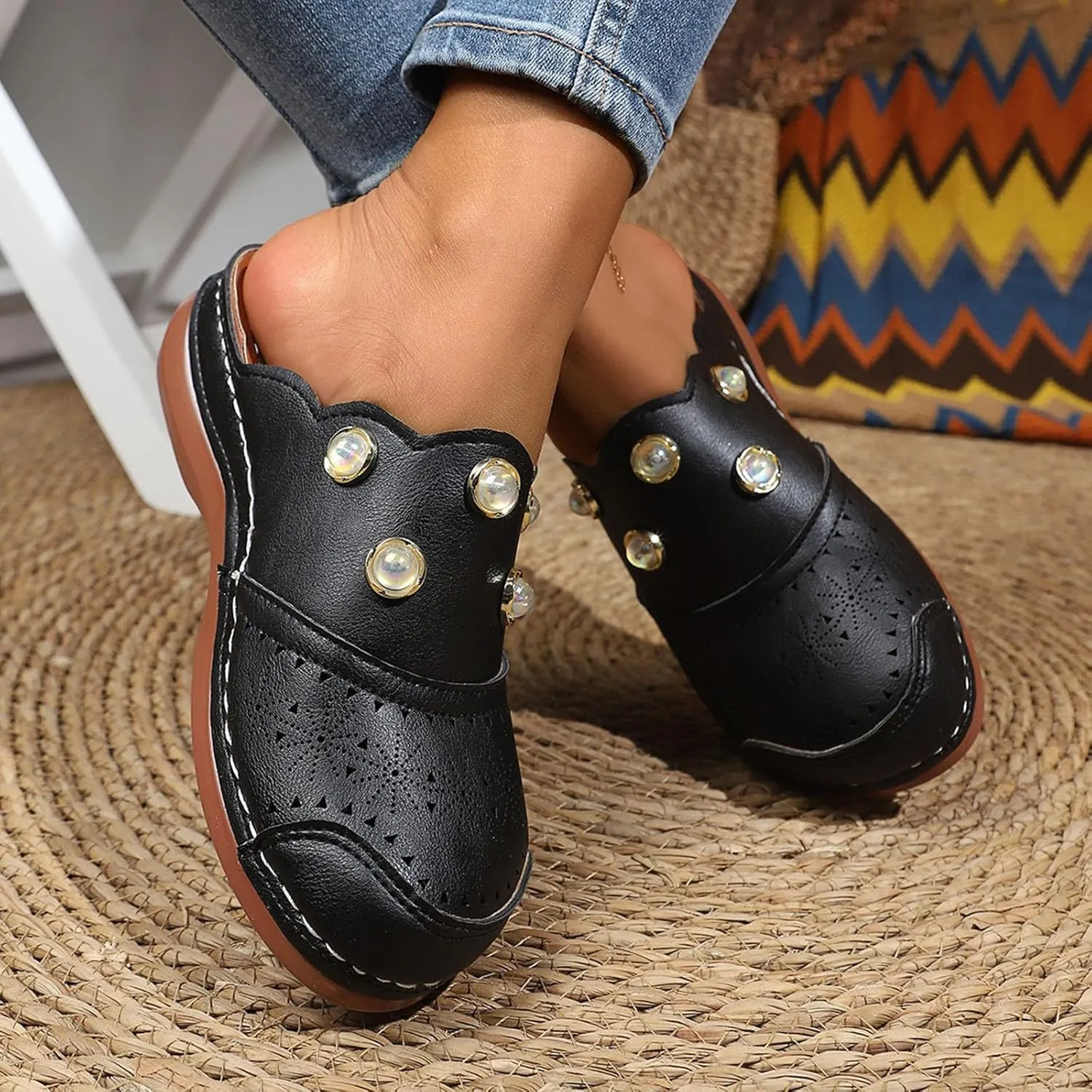 Women Arch Support Slides Closed Toe Cute Mules Women Slip On Summer Mule High Heels Slipper Dressy Orthopedic Sandale