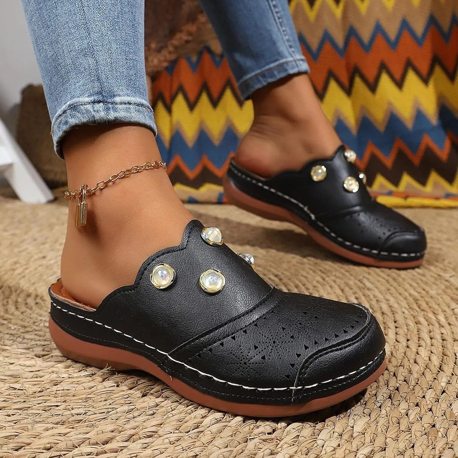 Women Arch Support Slides Closed Toe Cute Mules Women Slip On Summer Mule High Heels Slipper Dressy Orthopedic Sandale