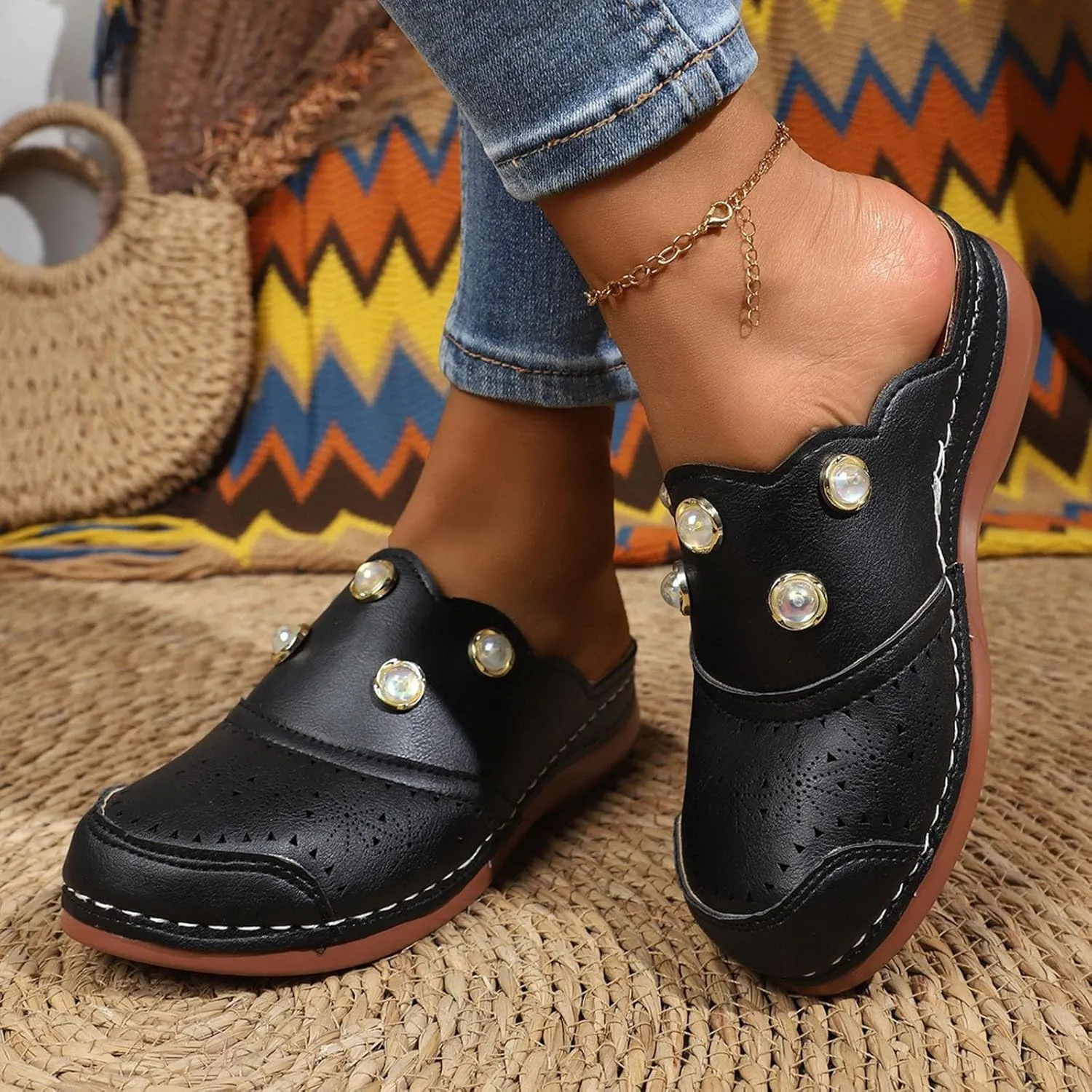 Women Arch Support Slides Closed Toe Cute Mules Women Slip On Summer Mule High Heels Slipper Dressy Orthopedic Sandale