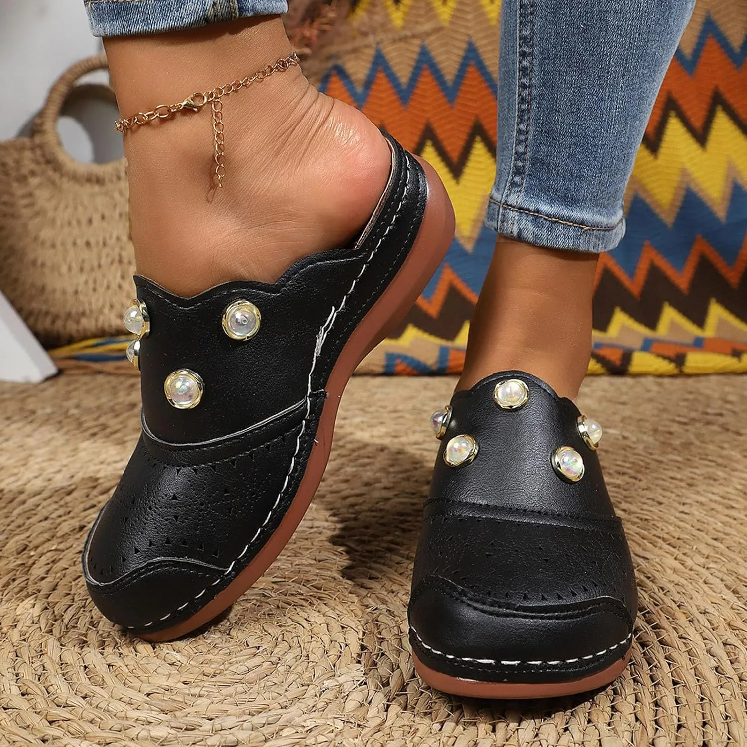 Women Arch Support Slides Closed Toe Cute Mules Women Slip On Summer Mule High Heels Slipper Dressy Orthopedic Sandale
