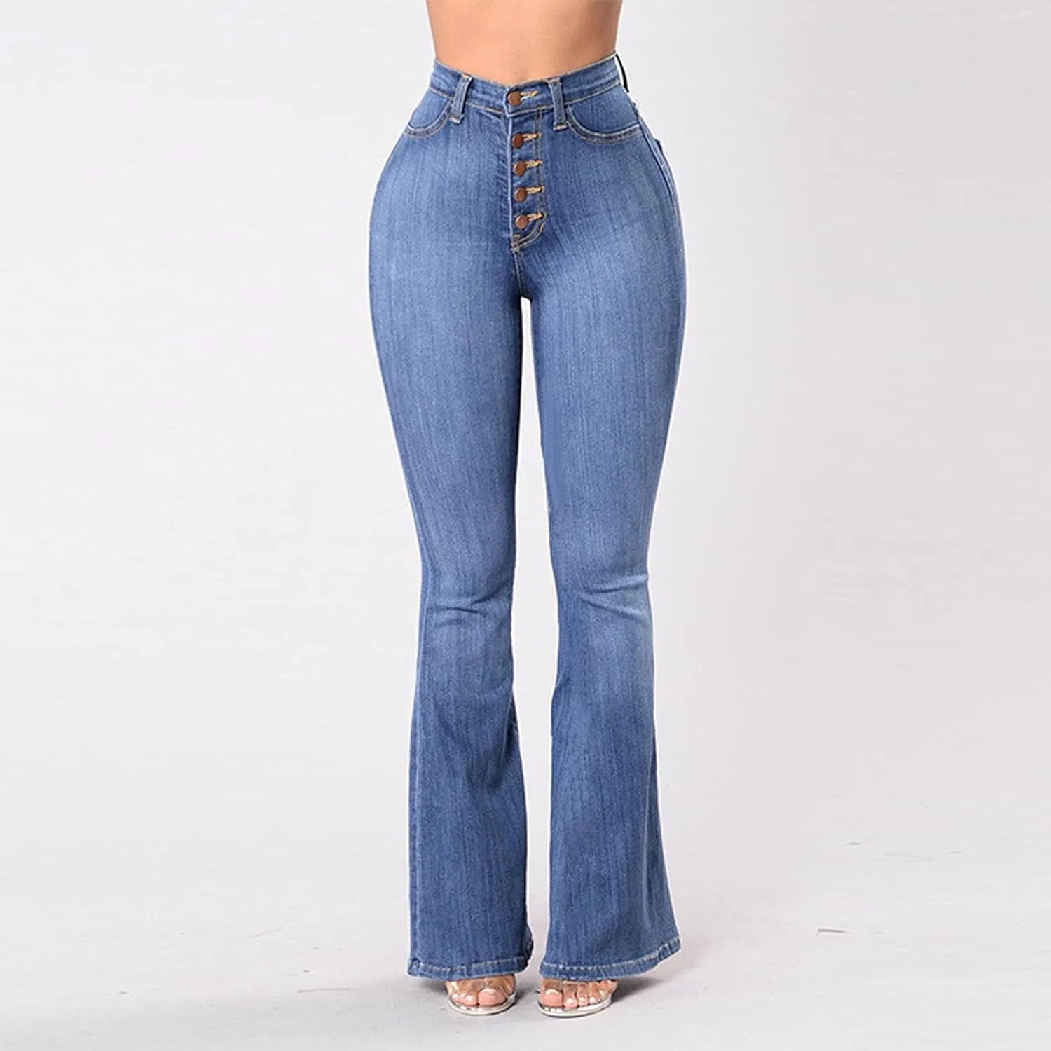 Women Bell Bottom Jeans Retro High Rise Trumpet Flare Jean Trendy Jogger Tummy Control Stretch Wide Leg Jeans