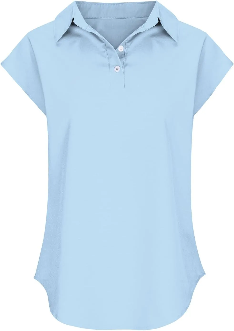Women Cap Sleeve Button Down Shirts Summer Cotton Work Tees Blouse Lapel Collar Loose Tops Casual Solid T-Shirt