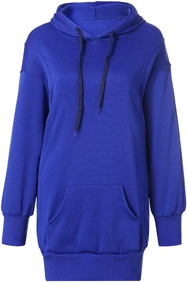Women Casual Hoodies Long Sleeve Drawstring Hooded Sweatshirts Dress Plus Size Loose Fitting Lightweight Pullover Top