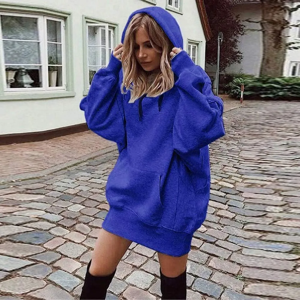 Women Casual Hoodies Long Sleeve Drawstring Hooded Sweatshirts Dress Plus Size Loose Fitting Lightweight Pullover Top