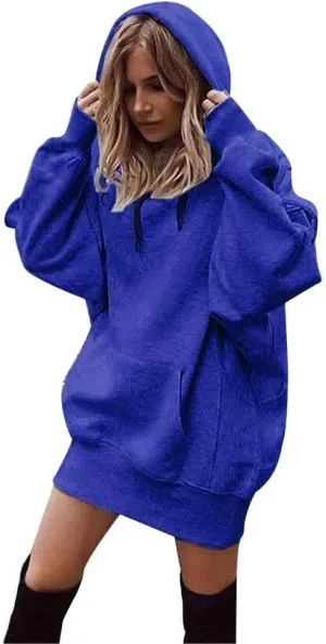 Women Casual Hoodies Long Sleeve Drawstring Hooded Sweatshirts Dress Plus Size Loose Fitting Lightweight Pullover Top