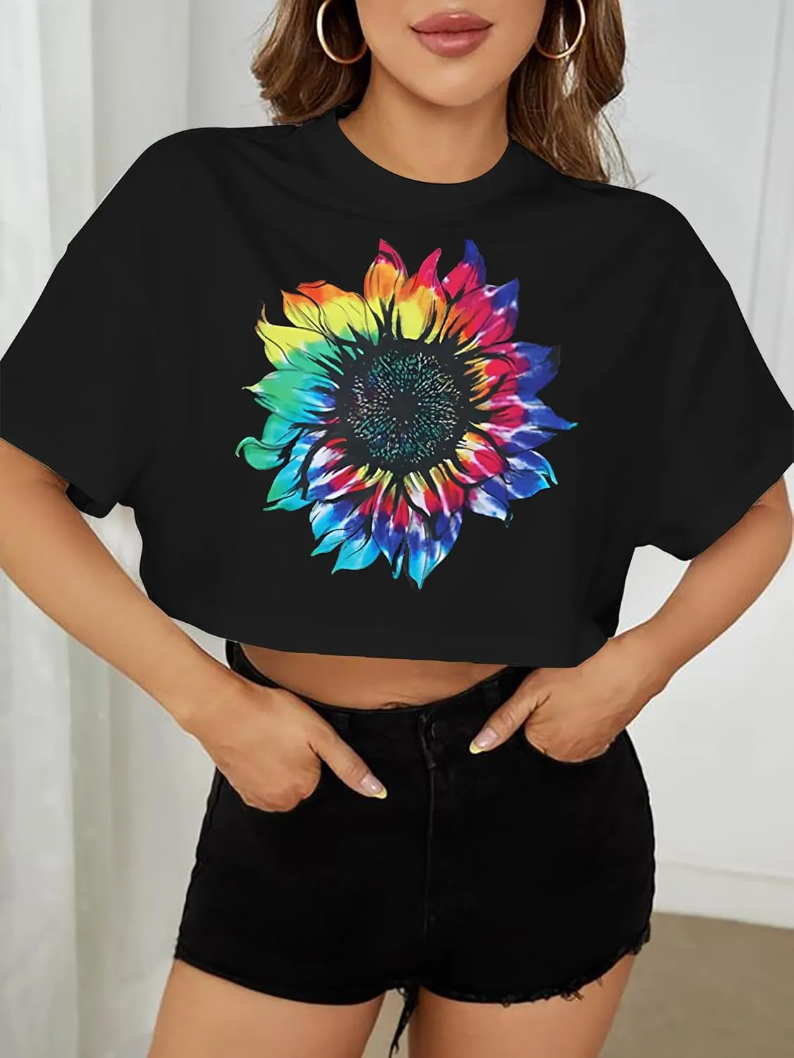 Women Crop Tops Dandelion Graphic T-Shirts Funny Inspirational Flower Cropped Tee Summer Casual Tops