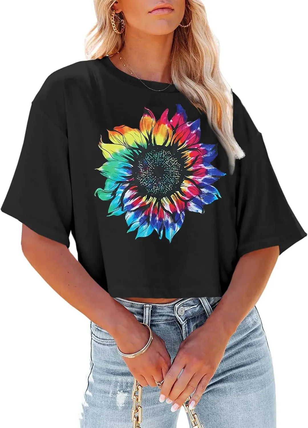 Women Crop Tops Dandelion Graphic T-Shirts Funny Inspirational Flower Cropped Tee Summer Casual Tops