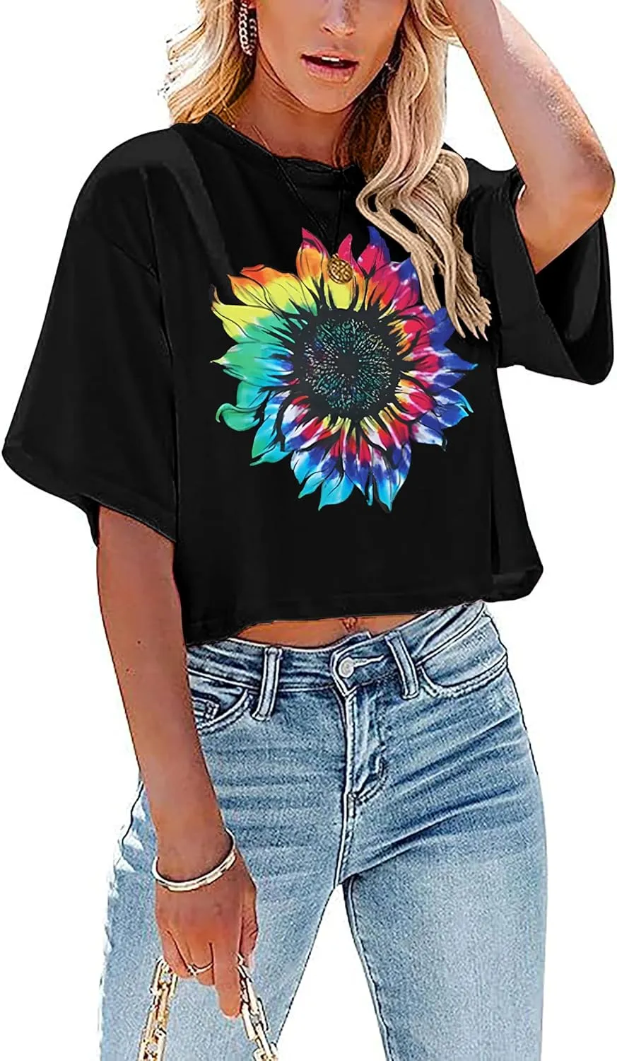 Women Crop Tops Dandelion Graphic T-Shirts Funny Inspirational Flower Cropped Tee Summer Casual Tops
