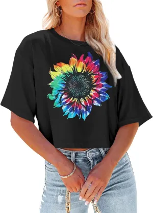 Women Crop Tops Dandelion Graphic T-Shirts Funny Inspirational Flower Cropped Tee Summer Casual Tops