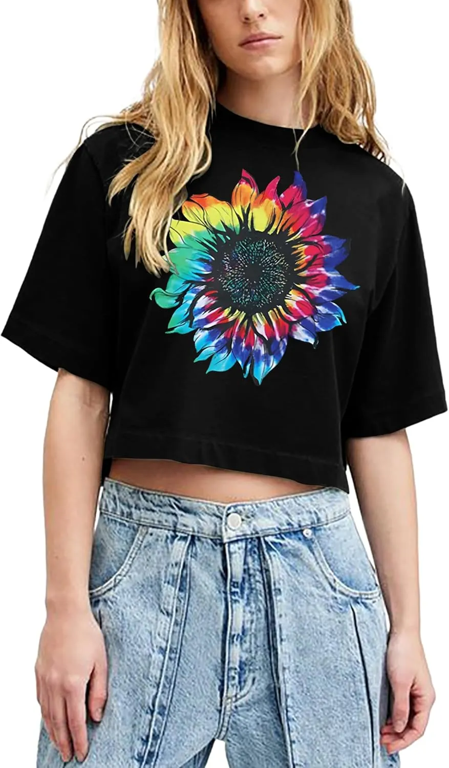 Women Crop Tops Dandelion Graphic T-Shirts Funny Inspirational Flower Cropped Tee Summer Casual Tops