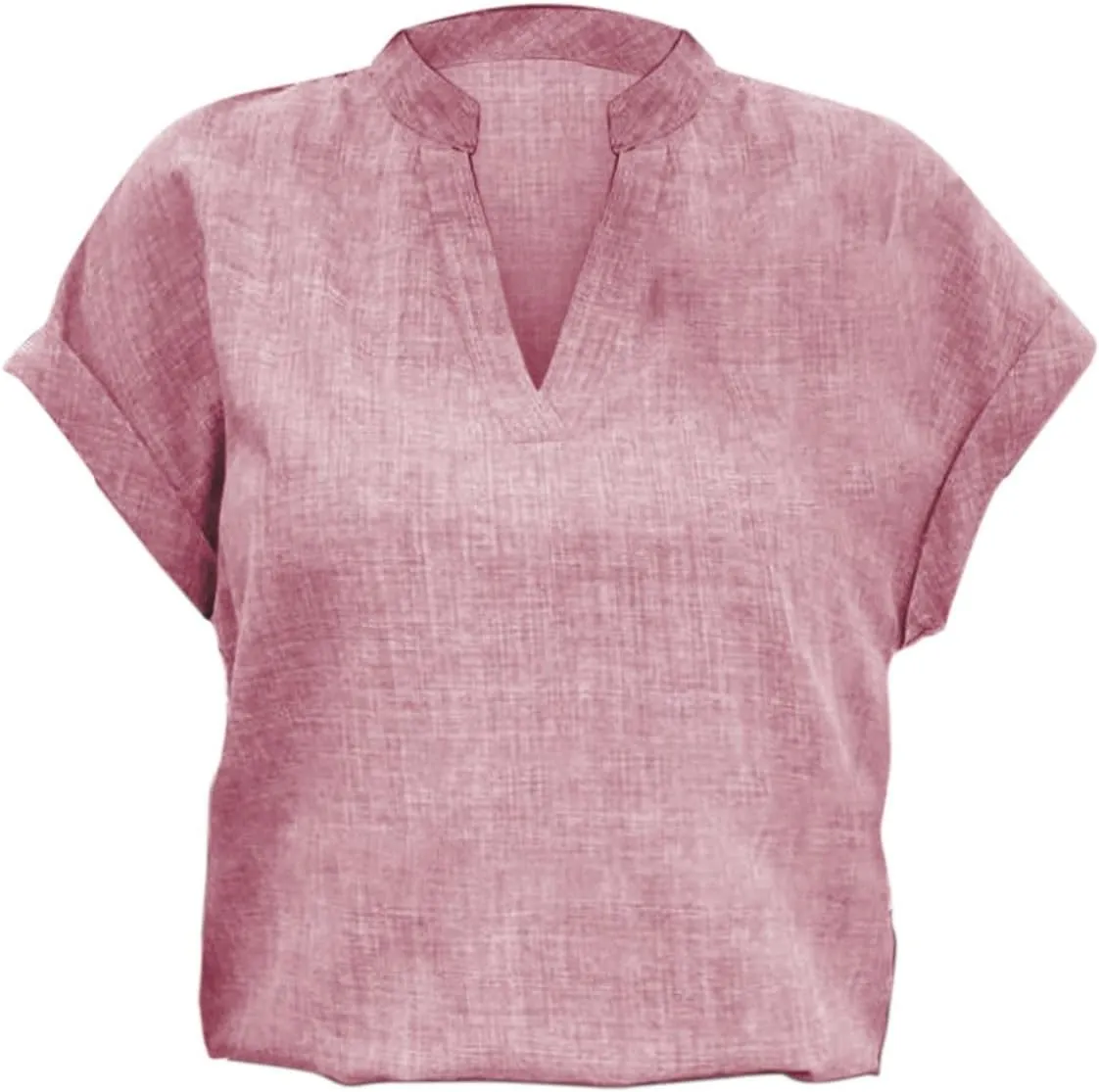 Women Linen Shirts Short Sleeve V Neck Linen Tops Summer Fashion Clothes Women Cropped Petite Causal Business Blouse