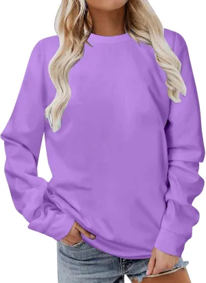 Women Long Sleeve Sweatshirt 2023 Solid Plain Crewneck Pullover Shirts Loose Fit Casual Classic Blouses Fall Fashion Tee Tops