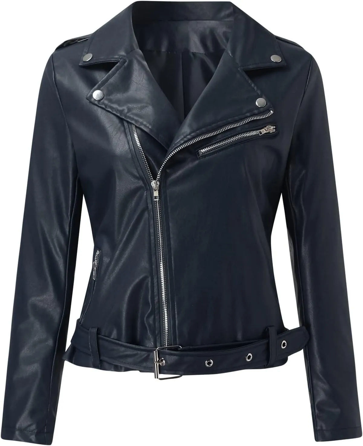 Women Plus Size Fashion Faux Leather Jacket Long Sleeve Zipper Fitted Artificial Leather Coat Fall Warm Fuzzy
