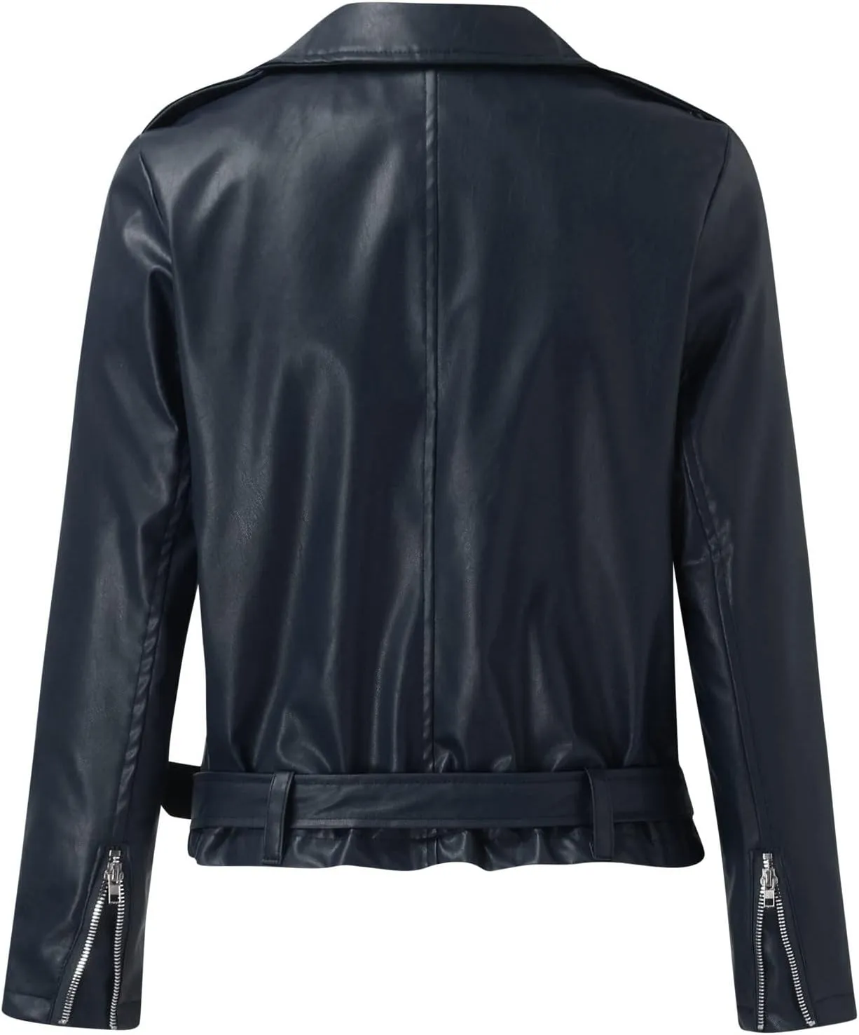Women Plus Size Fashion Faux Leather Jacket Long Sleeve Zipper Fitted Artificial Leather Coat Fall Warm Fuzzy