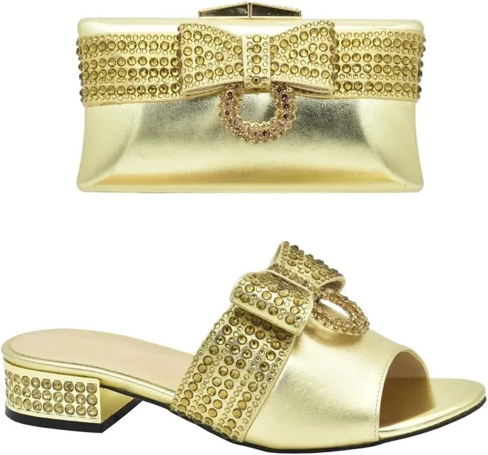 Women Shoes and Bag Set for Wedding Nigerian Decorated with Rhinestone Wedding Shoes Bride Cristal