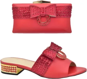 Women Shoes and Bag Set for Wedding Nigerian Decorated with Rhinestone Wedding Shoes Bride Cristal