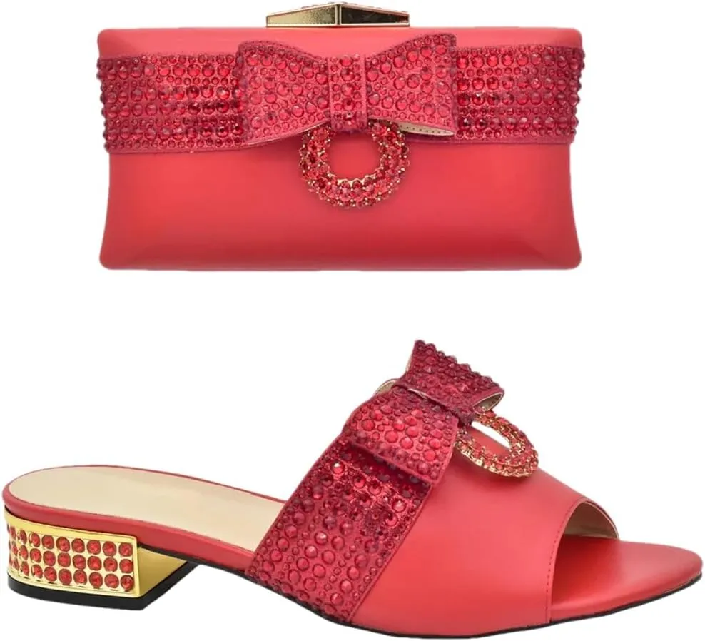 Women Shoes and Bag Set for Wedding Nigerian Decorated with Rhinestone Wedding Shoes Bride Cristal