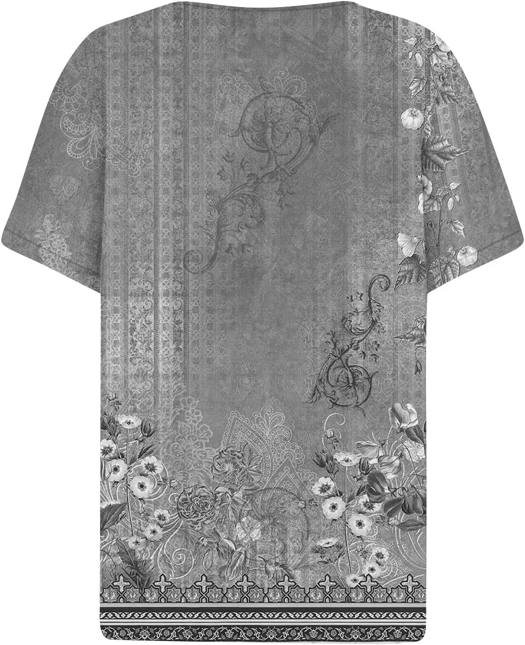 Women Short Sleeve Tops 2024 Summer Casual Pullover Fashion Blouse Tees Button V Neck Printed T Shirt Plus Size