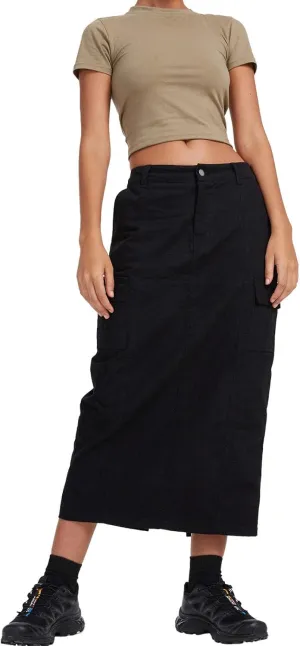 Women Solid Casual High Waist Slim Back Split Jean Skirt with Pockets Bathing Suit with Skirt (Black, M)