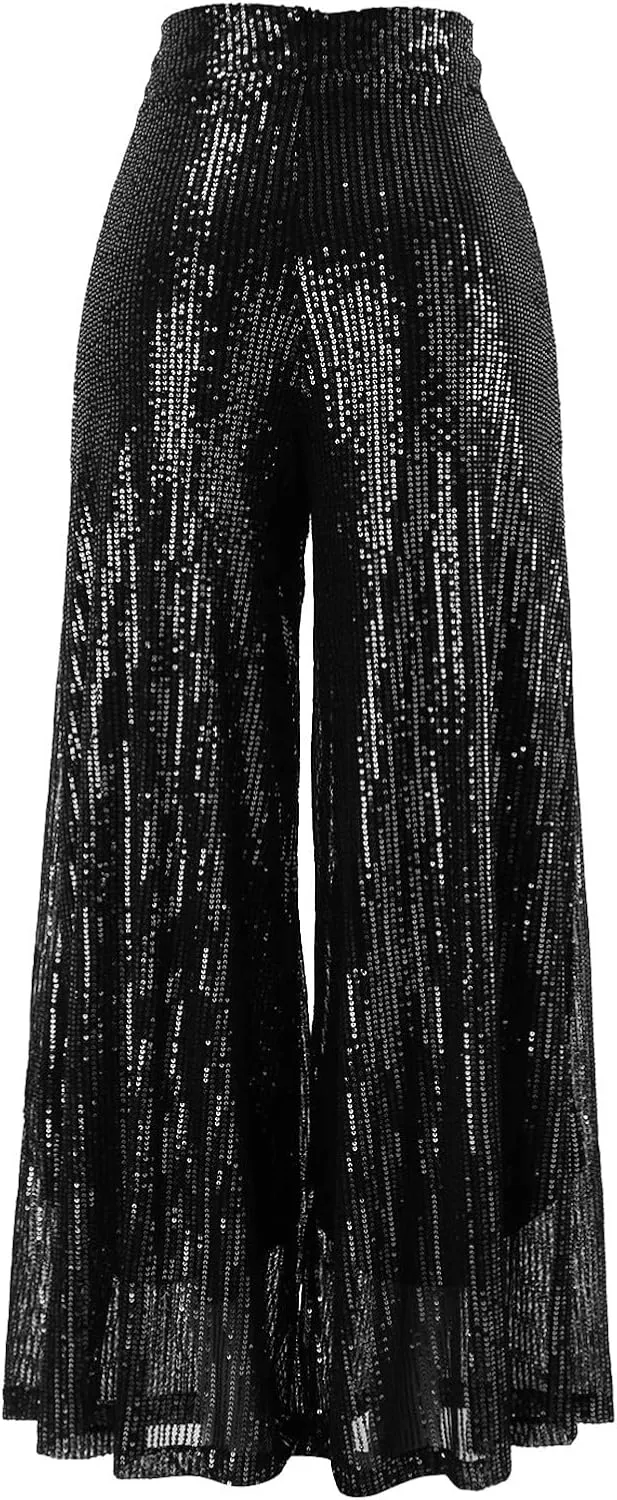 Women Sparkly Flared Leg Pants Cloth High Sequin Women Foot Sexy Pants Fashion Waisted Tape Trousers Night Out