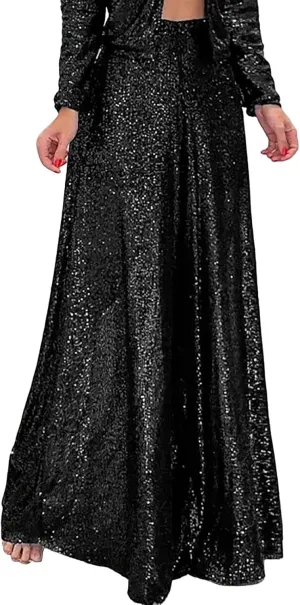 Women Sparkly Flared Leg Pants Cloth High Sequin Women Foot Sexy Pants Fashion Waisted Tape Trousers Night Out