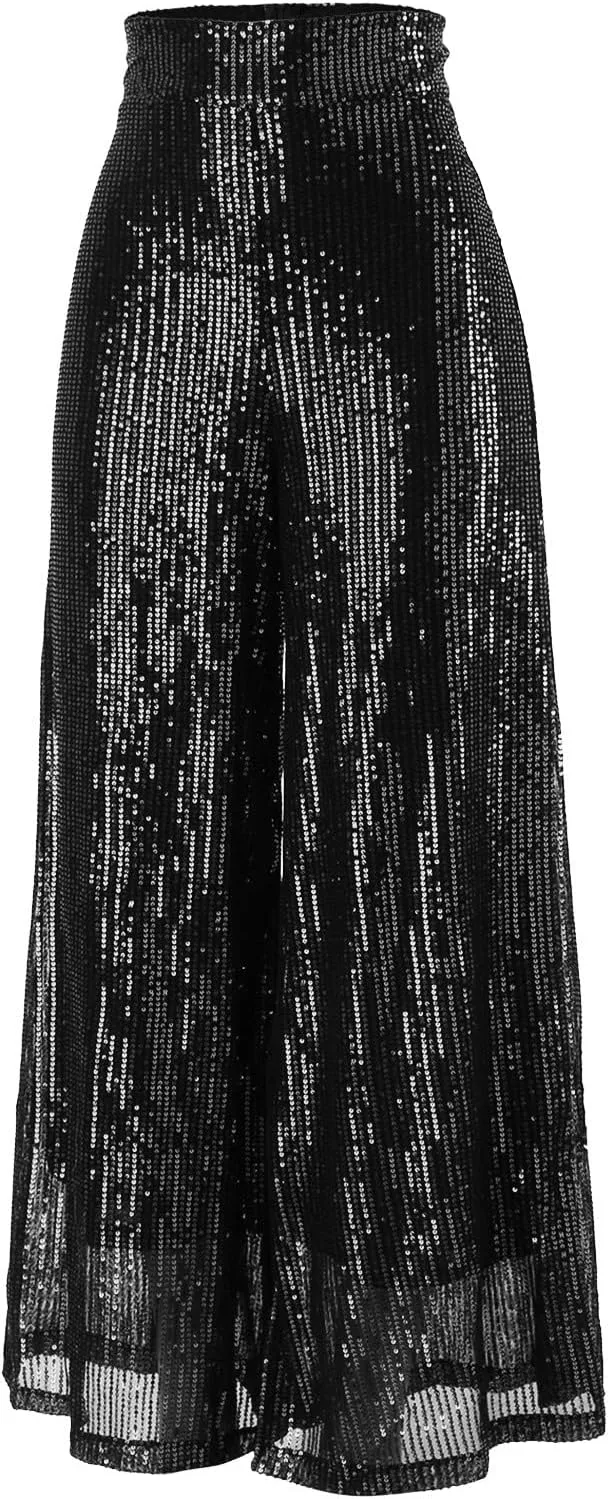 Women Sparkly Flared Leg Pants Cloth High Sequin Women Foot Sexy Pants Fashion Waisted Tape Trousers Night Out