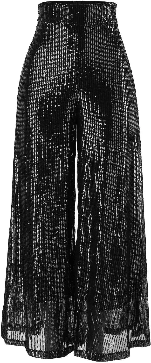 Women Sparkly Flared Leg Pants Cloth High Sequin Women Foot Sexy Pants Fashion Waisted Tape Trousers Night Out