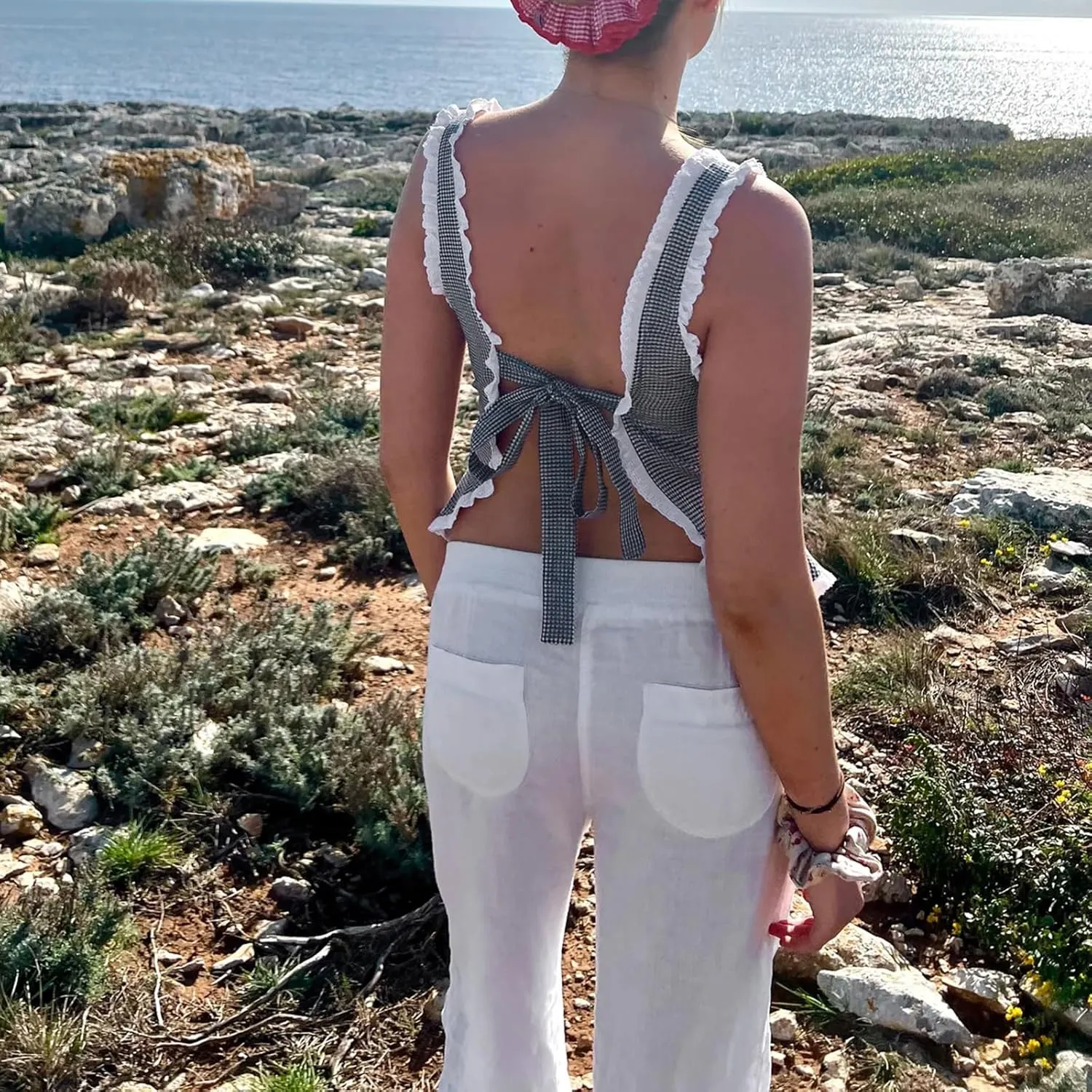 Women Square Neck Tank Top Adjusatble Spaghetti Strap Camisole Ruched Sleeveless Summer Y2k Cami Vest Shirt