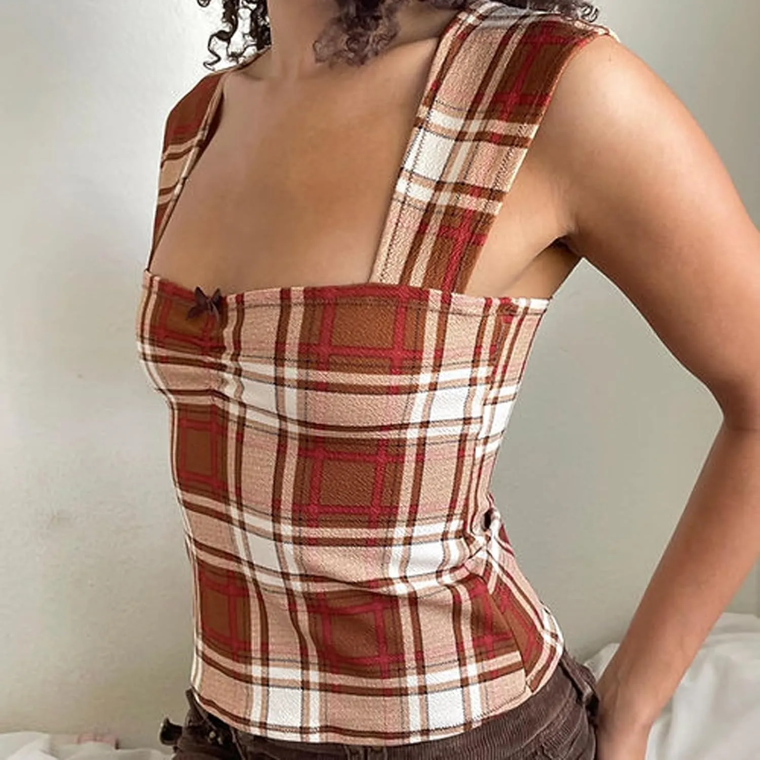 Women Square Neck Tank Top Adjusatble Spaghetti Strap Camisole Ruched Sleeveless Summer Y2k Cami Vest Shirt